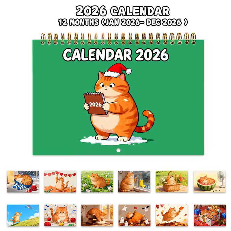 Kalenteri 2026 - Söpö oranssi kissa ja raidallinen kissa