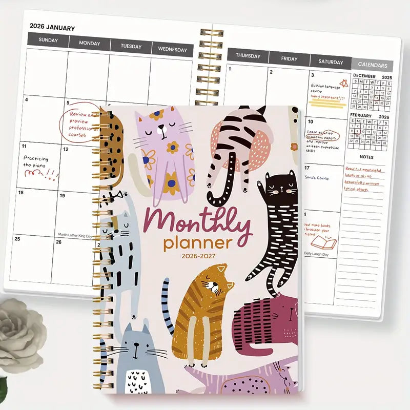 1 kpl söpö käsin piirretty kissa -kuukausikalenteri 2026-2027