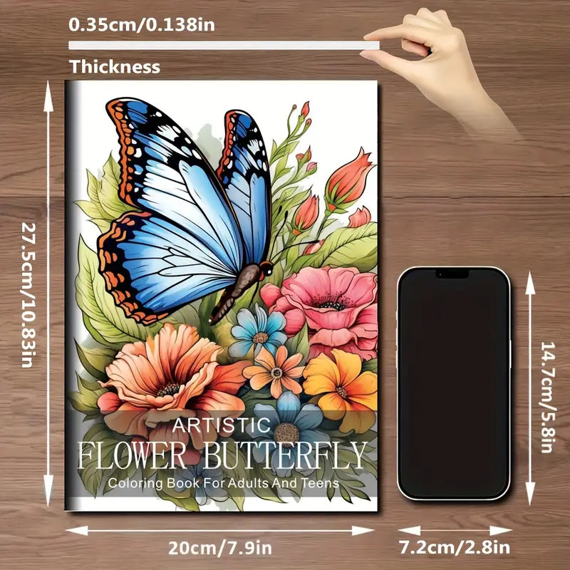 Artistic flower butterfly coloring book värityskirja