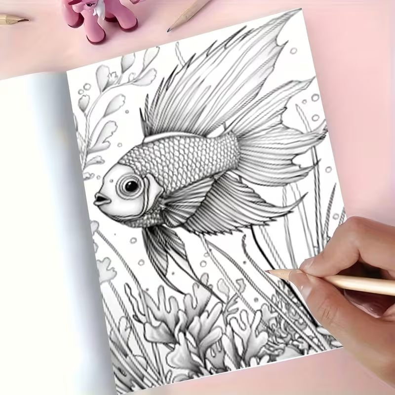 Artistic floral fish coloring book värityskirja