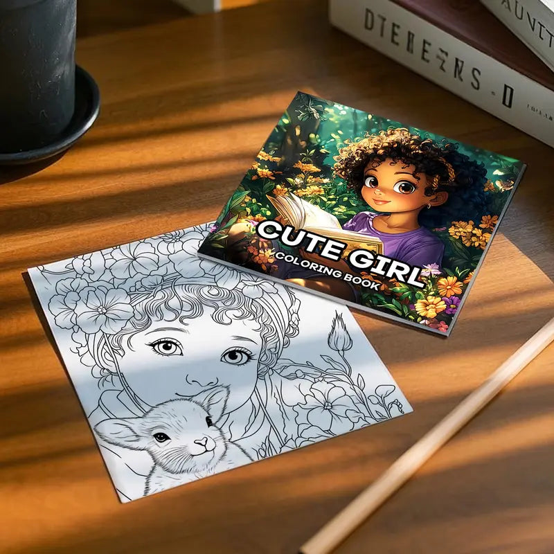 Cute girl coloring book värityskirja