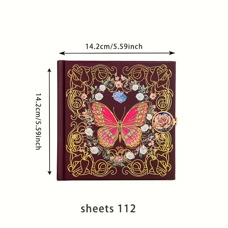 Kuninkaallinen kukkakuvioinen perhosmuistikirja - Vintage-kovakantinen muistikirja kultaisilla yksityiskohdilla, eloisa perhoskuvio
