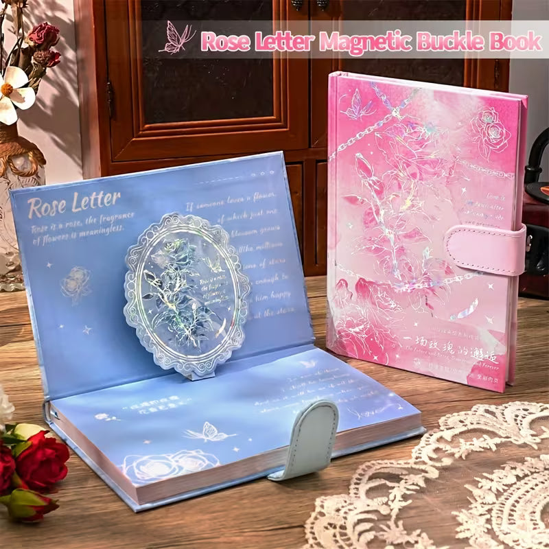 160-sivuinen vintage-kukkainen ruusukirjamuistikirja - 3D-kukkakangas kultaisilla yksityiskohdilla, korkealaatuinen kiiltävä paperi, magneettinen suljin