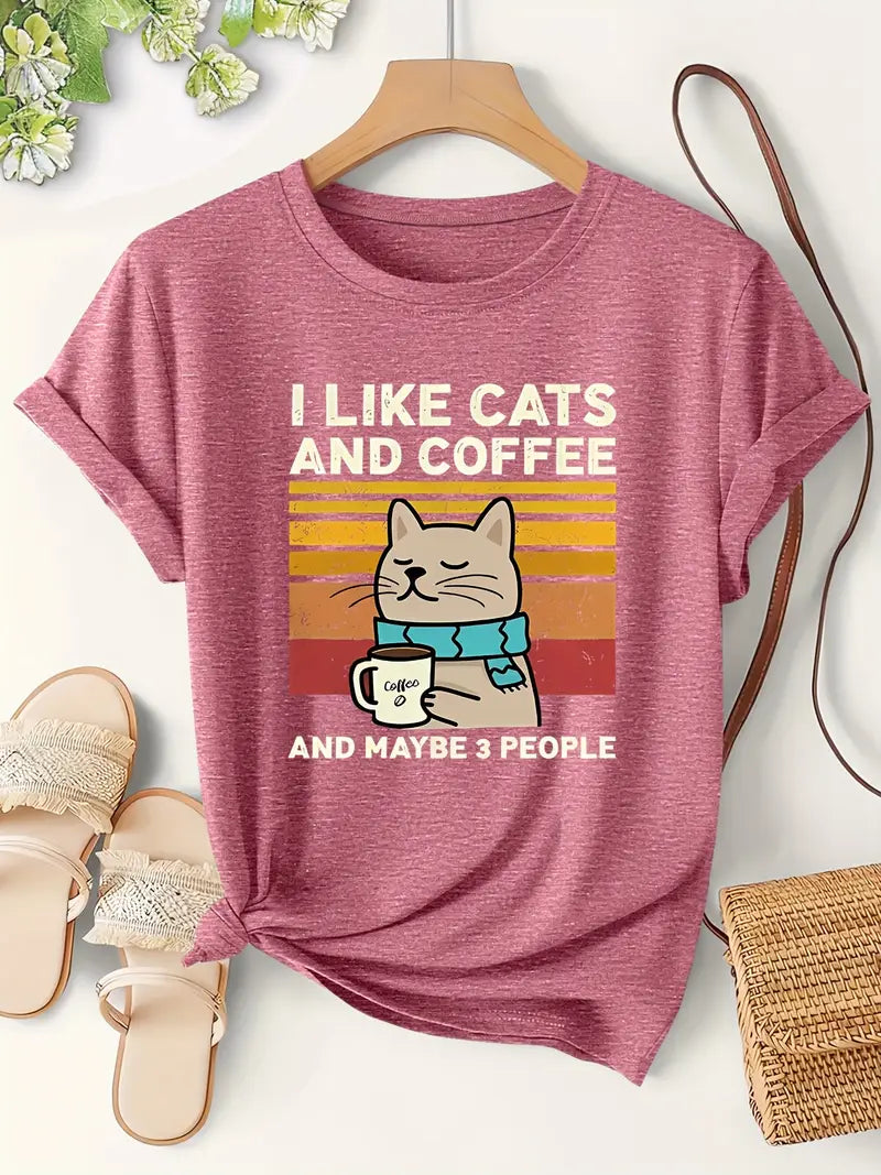1kpl I Like Cats & Coffee" Graafinen T-paita XXL