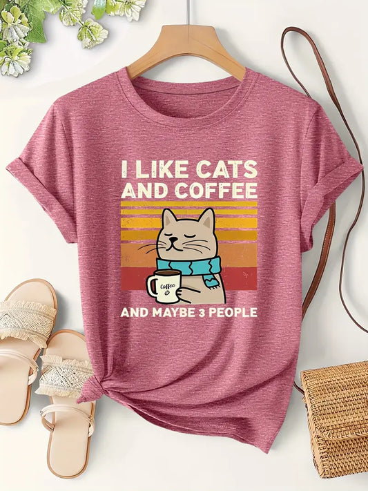 1kpl I Like Cats & Coffee" Graafinen T-paita