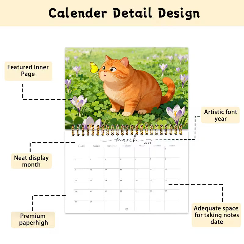 Kalenteri 2026 - Söpö oranssi kissa ja raidallinen kissa