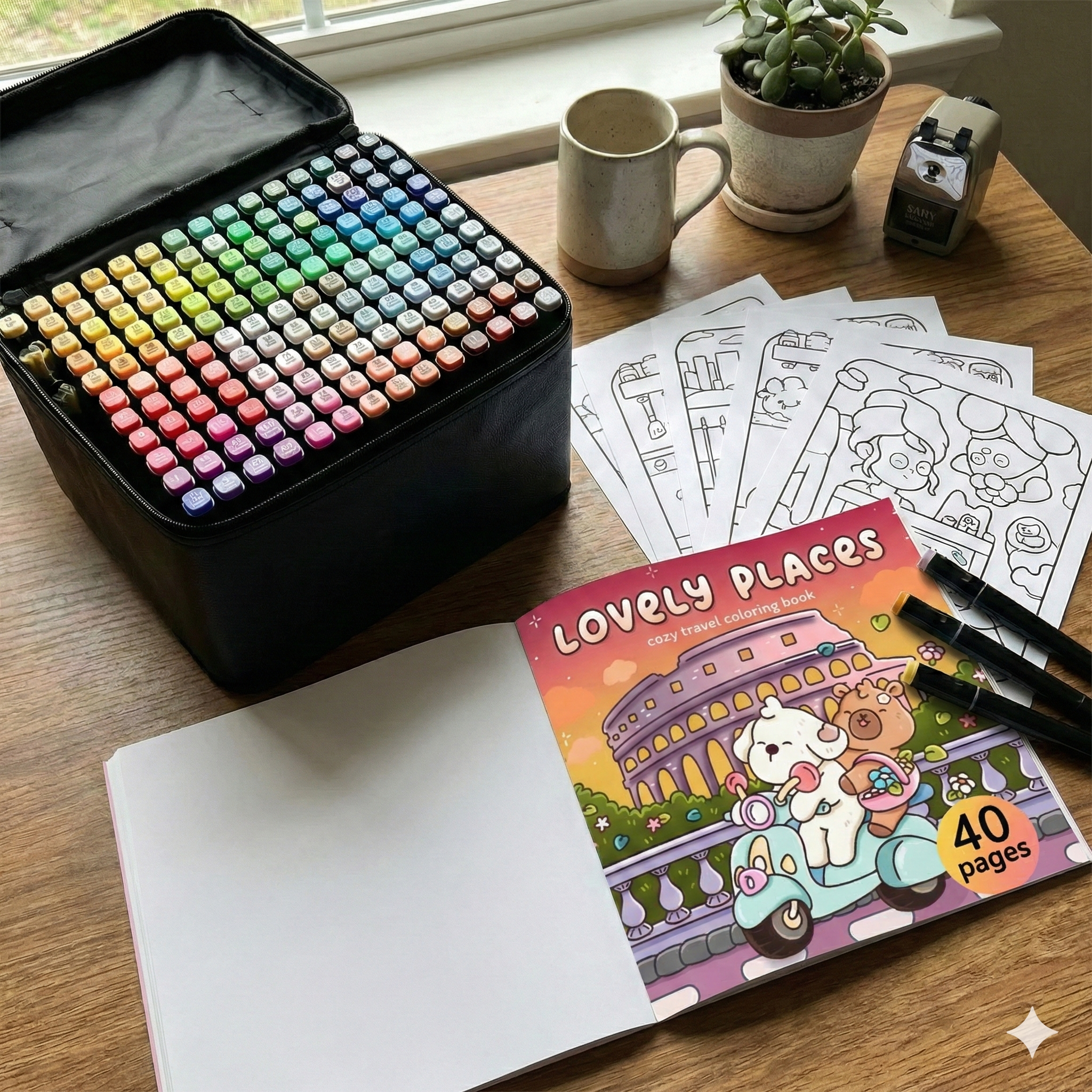 Kaikki yhdessä -värityspakkaus – Värityskirja + 80 kirkasta tussia