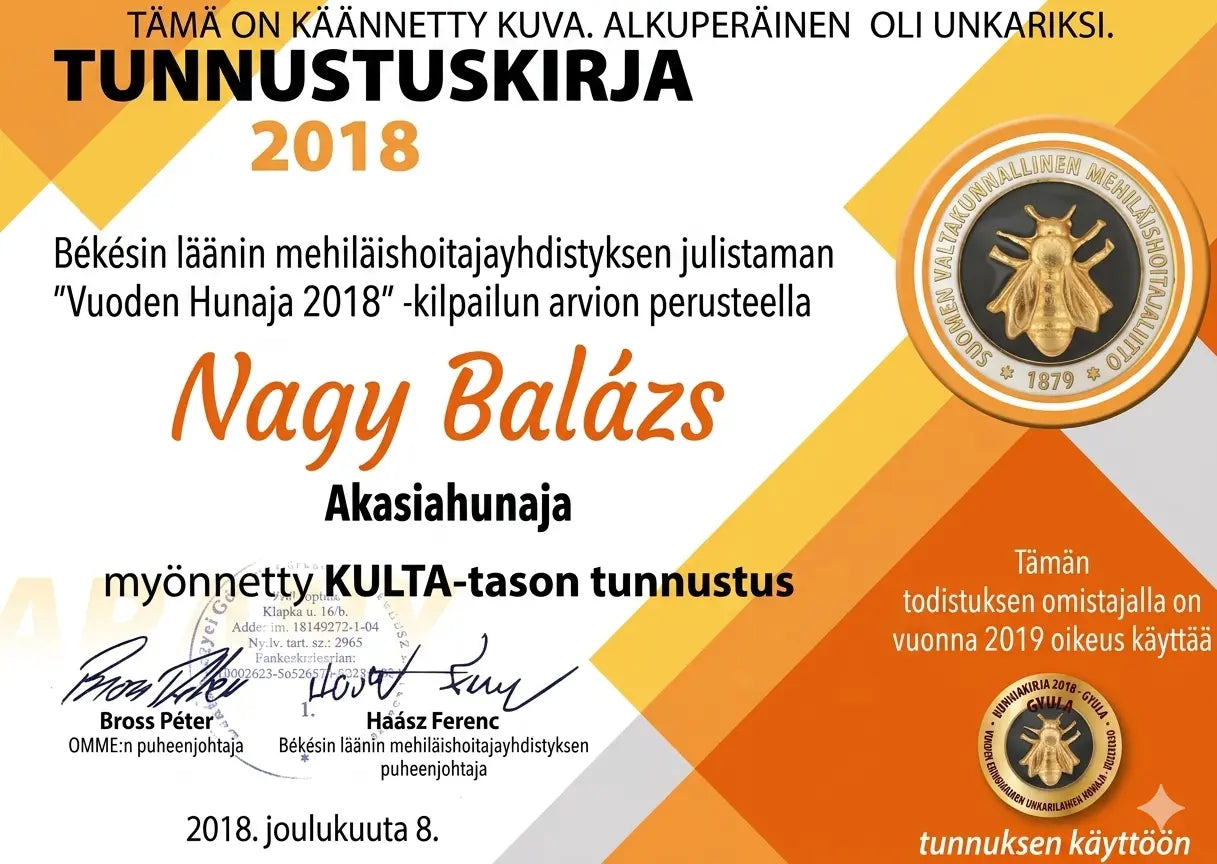 Luomu Akasiahunaja Pannonhalmista – 100 % Puhdas ja Suodattamaton