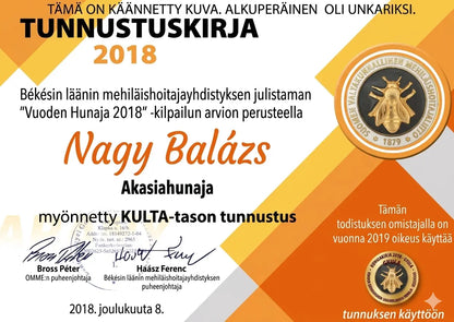 Luomu Akasiahunaja Pannonhalmista – 100 % Puhdas ja Suodattamaton