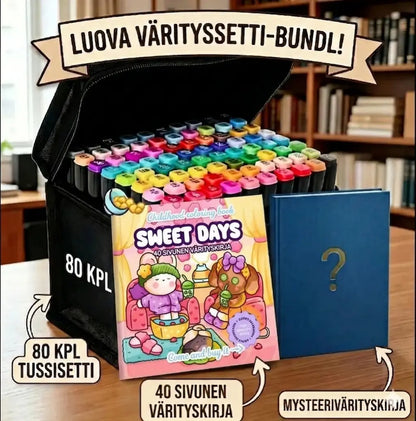 Alkoholipohjaiset tussit & Värityskirjapaketti – Premium Luova Setti