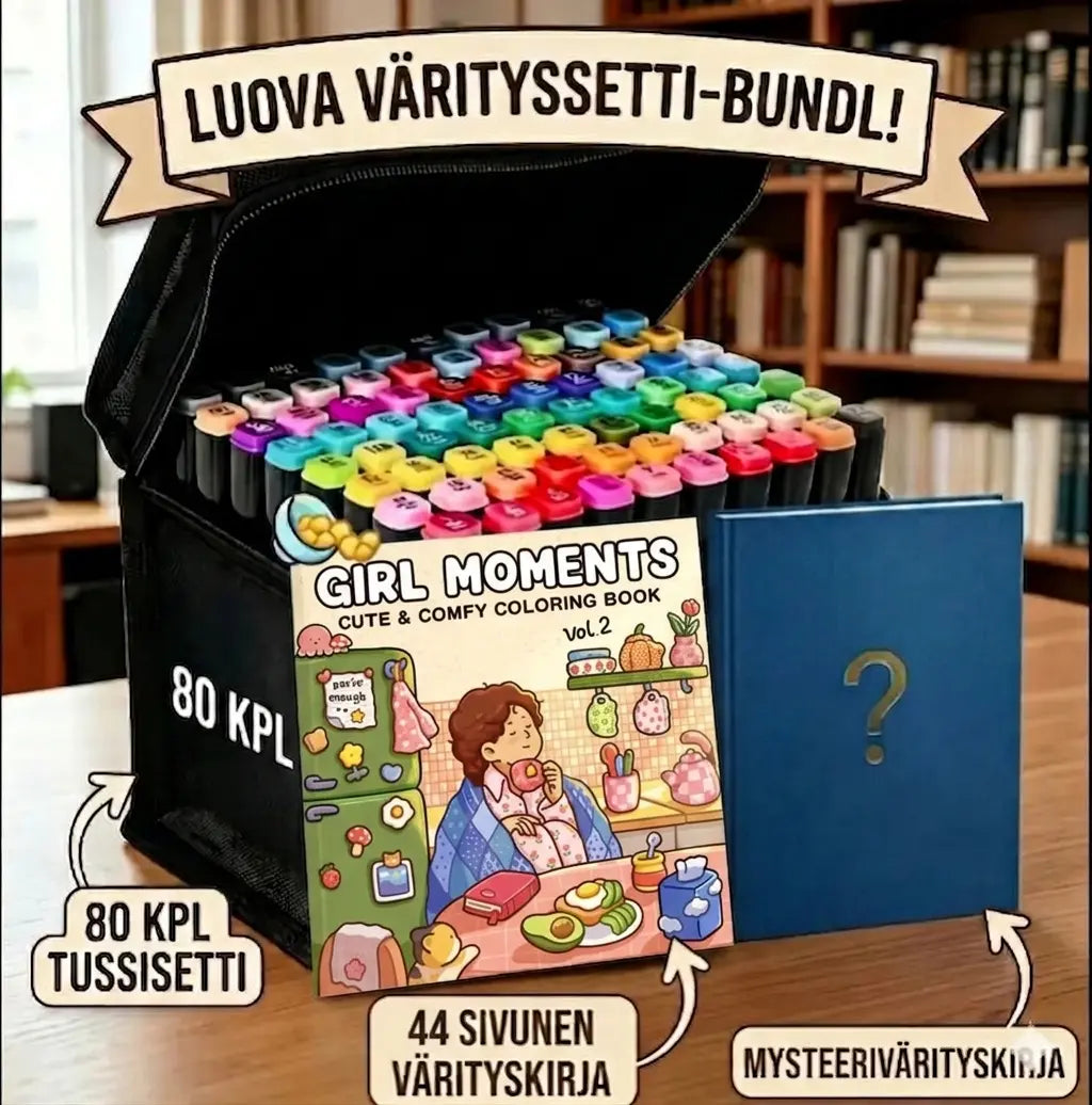 Alkoholipohjaiset tussit & Värityskirjapaketti – Premium Luova Setti