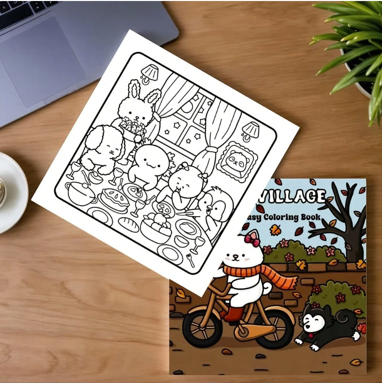Cozy village coloring book värityskirja