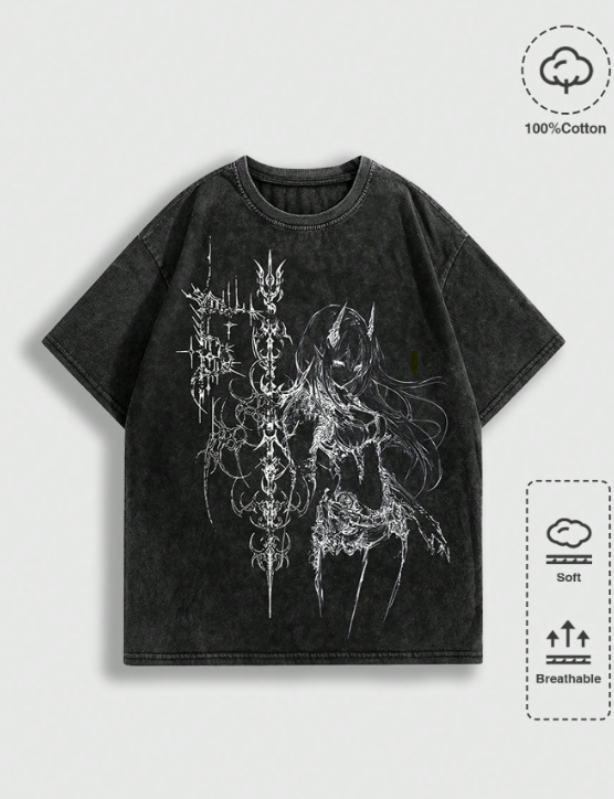 100 % puuvillaa Anime-pestävillä pyöreillä kauluksilla varustettu lyhythihainen t-paita