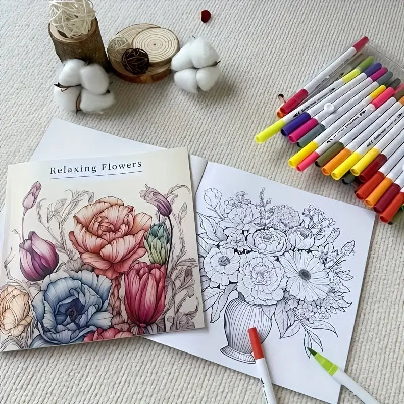 Relaxing flowers coloring book värityskirja