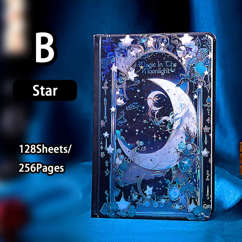 Tähtien ja kuun taika -kovakantinen muistikirja - 256 sivua, vintage-eurooppalainen muotoilu