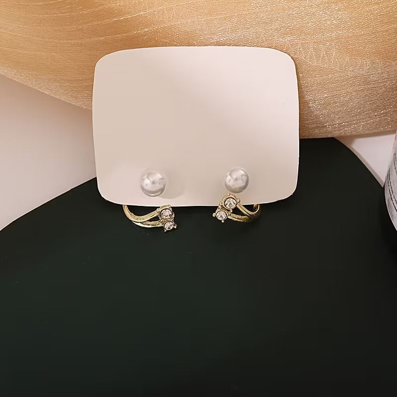 Elegant Faux Pearl & Rhinestone Stud Earrings