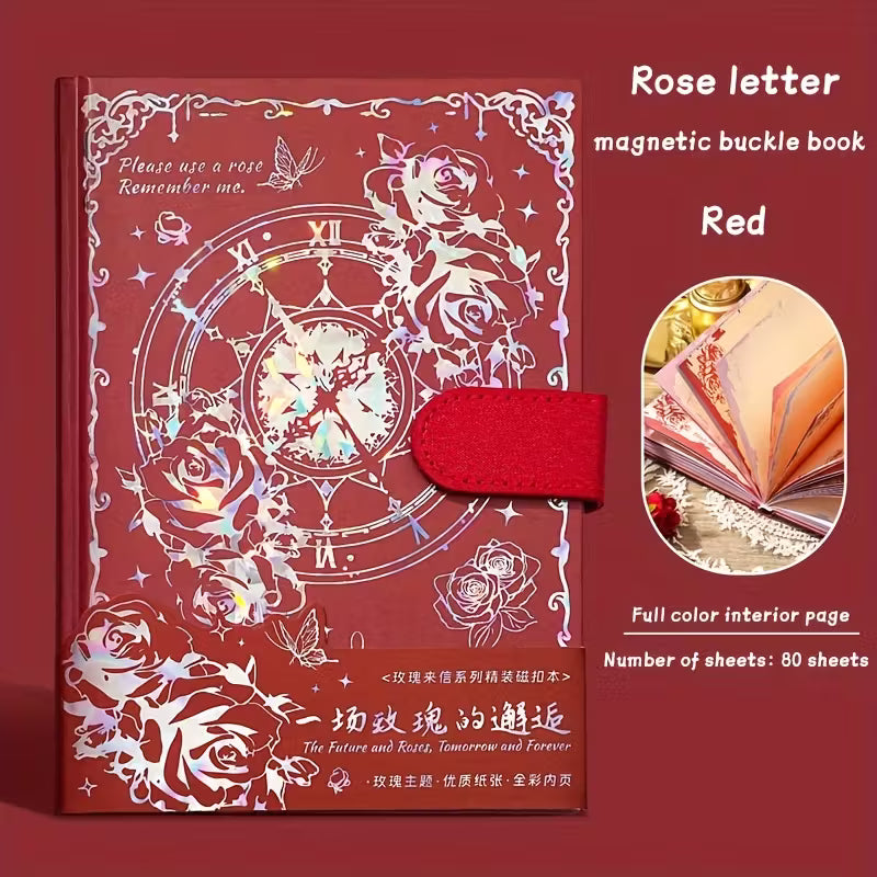 160-sivuinen vintage-kukkainen ruusukirjamuistikirja - 3D-kukkakangas kultaisilla yksityiskohdilla, korkealaatuinen kiiltävä paperi, magneettinen suljin