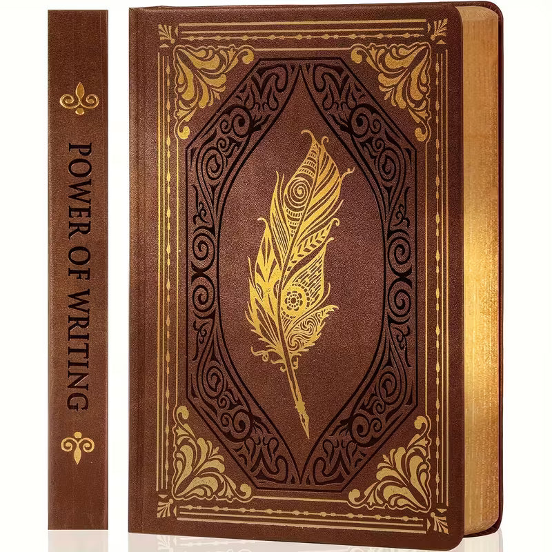 Syvänsininen vintage-tekonahkainen päiväkirja kullatuilla reunoilla, 320 sivua