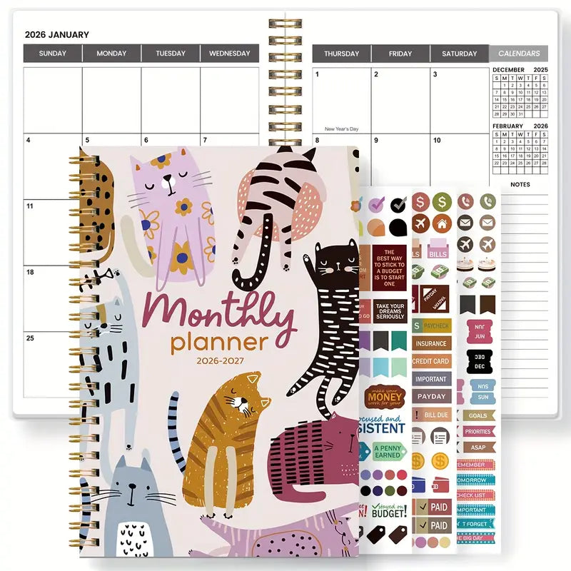 1 kpl söpö käsin piirretty kissa -kuukausikalenteri 2026-2027