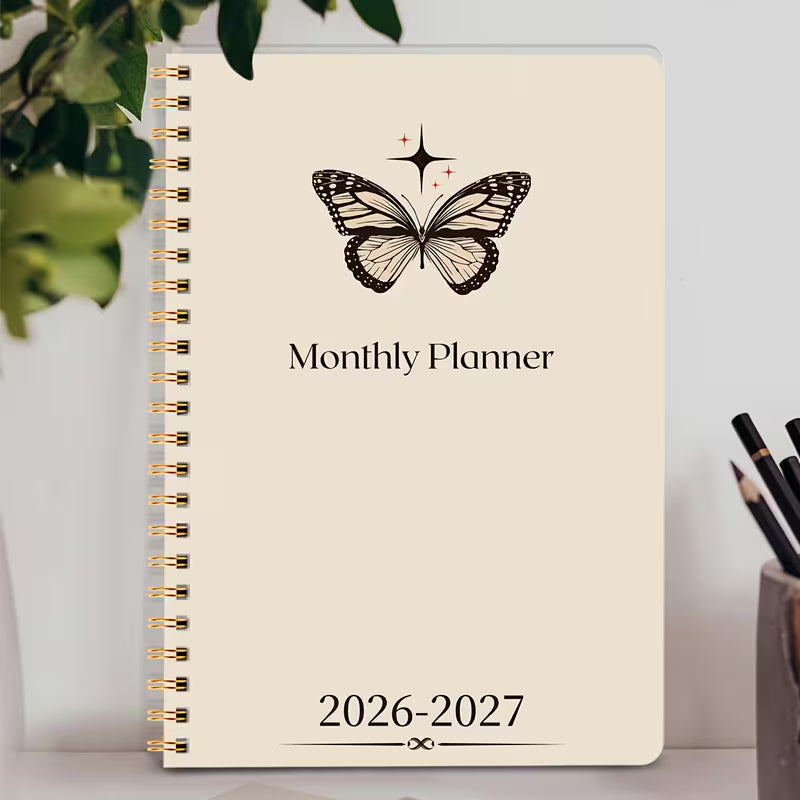 Minimalistinen perhoskuukauden suunnittelija vuodelle 2026–2027