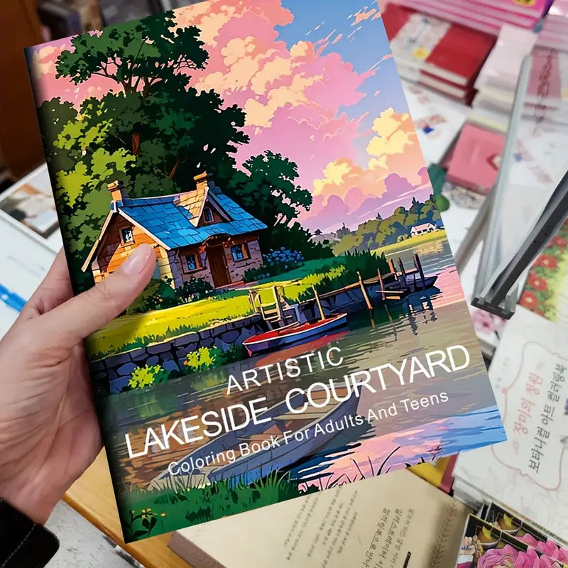 Artistic Lakeside Courtyard  coloring book värityskirja