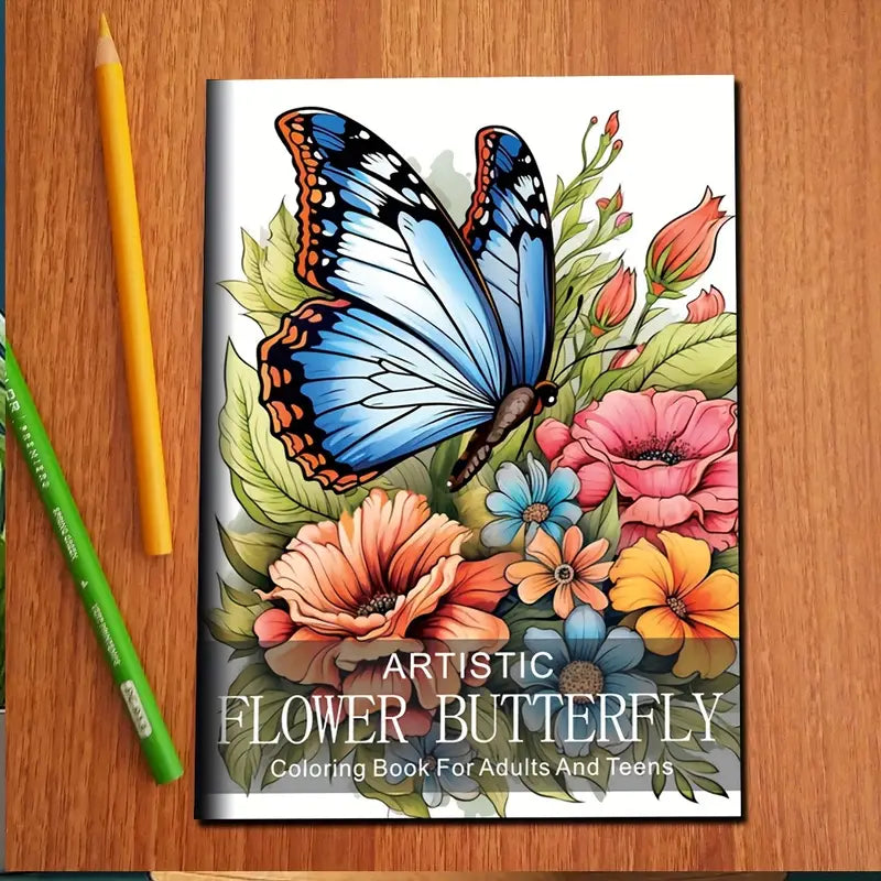 Artistic flower butterfly coloring book värityskirja