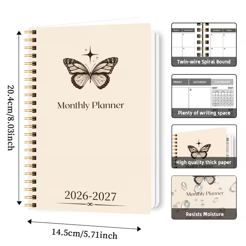 Minimalistinen perhoskuukauden suunnittelija vuodelle 2026–2027