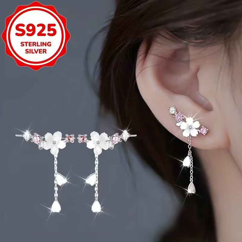 1 pari 925 hopeisia muodikkaita kirsikankukkakorvakoruja