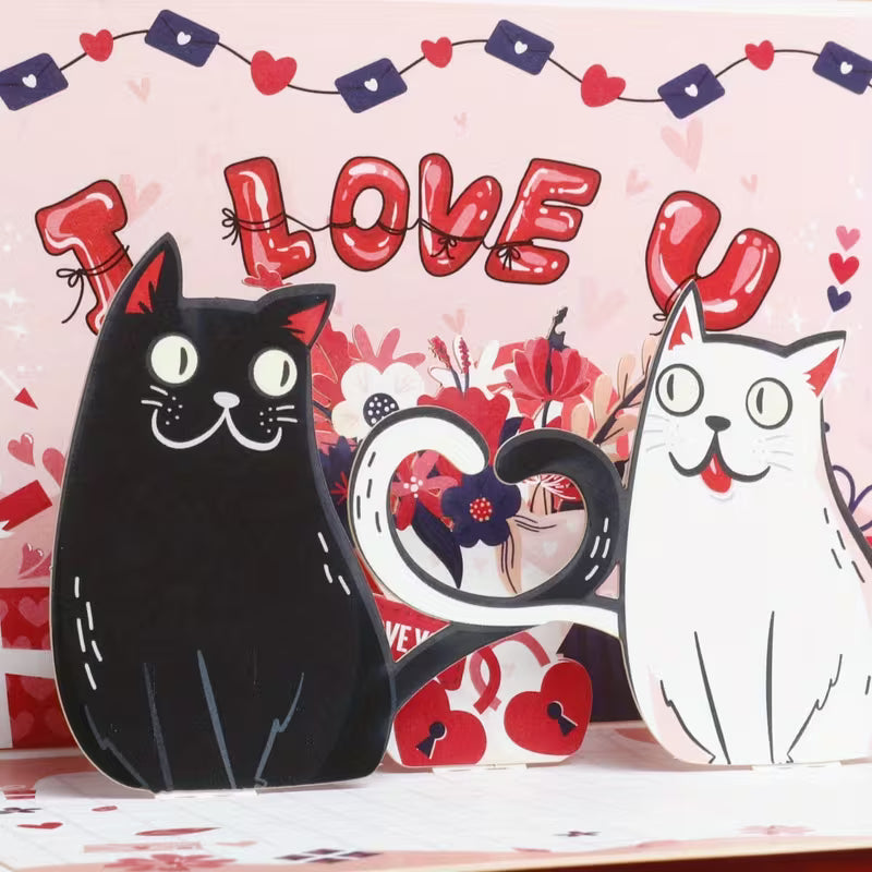 Mustavalkoinen kissa -ystävänpäiväkortti