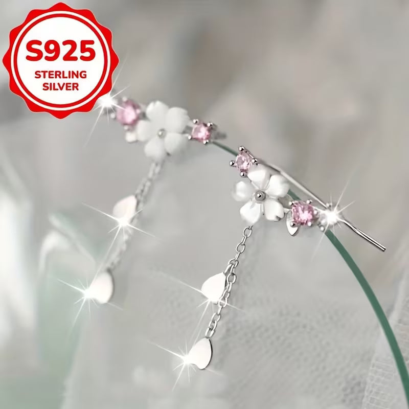 1 pari 925 hopeisia muodikkaita kirsikankukkakorvakoruja