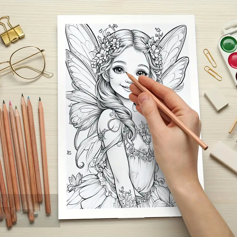 Artistic flower and girl coloring book värityskirja