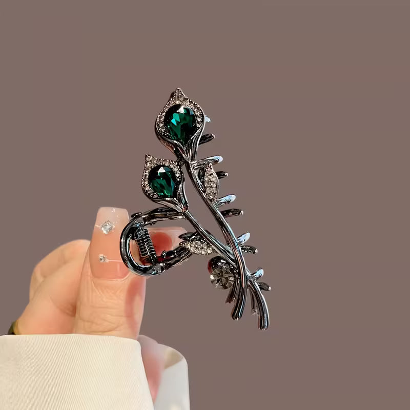 elegantti retrotyylinen tulppaanikuvioinen strassihiuspinni