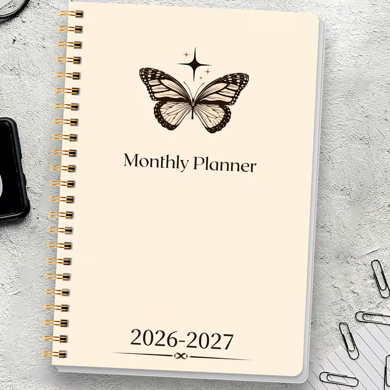 Minimalistinen perhoskuukauden suunnittelija vuodelle 2026–2027