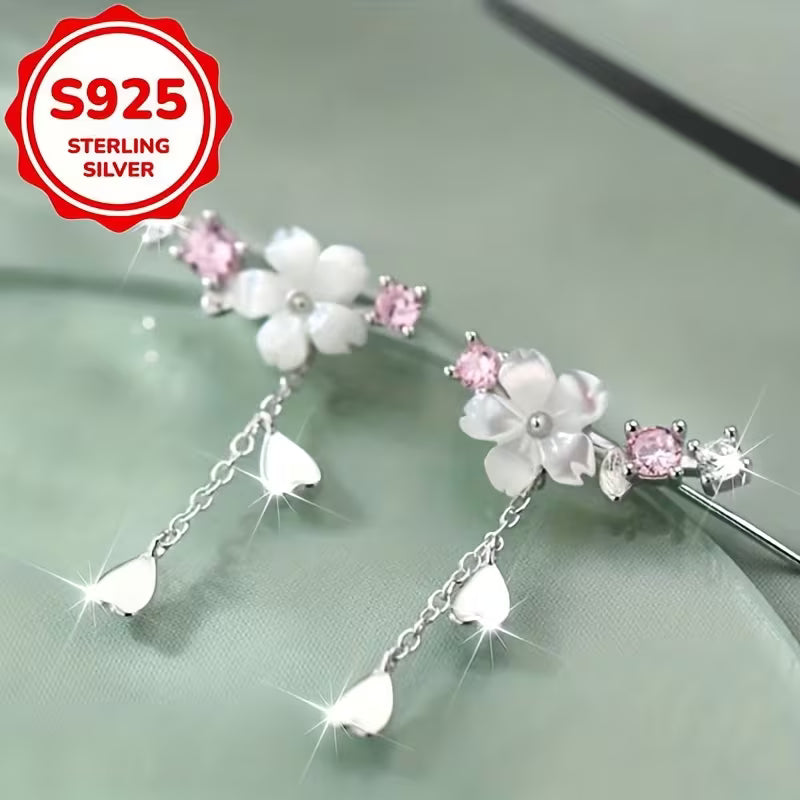 1 pari 925 hopeisia muodikkaita kirsikankukkakorvakoruja