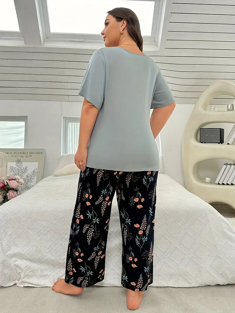 100 % puuvillaa Pyöreäkauluksinen lyhythihainen housupuku khakinsinisenä