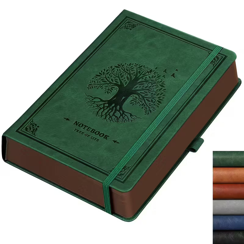 Vintage Tree of Life -keinonahkainen A5-päiväkirja - 320 viivoitettua sivua, elegantti kohokuvioitu kansi