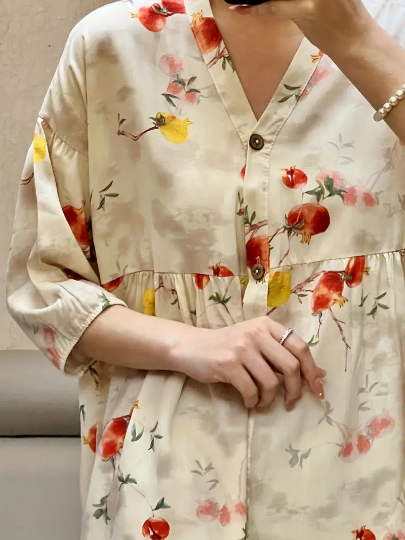 100 % puuvillaa Kuuma uusi kukkakuvioinen naisten yöpaitasetti