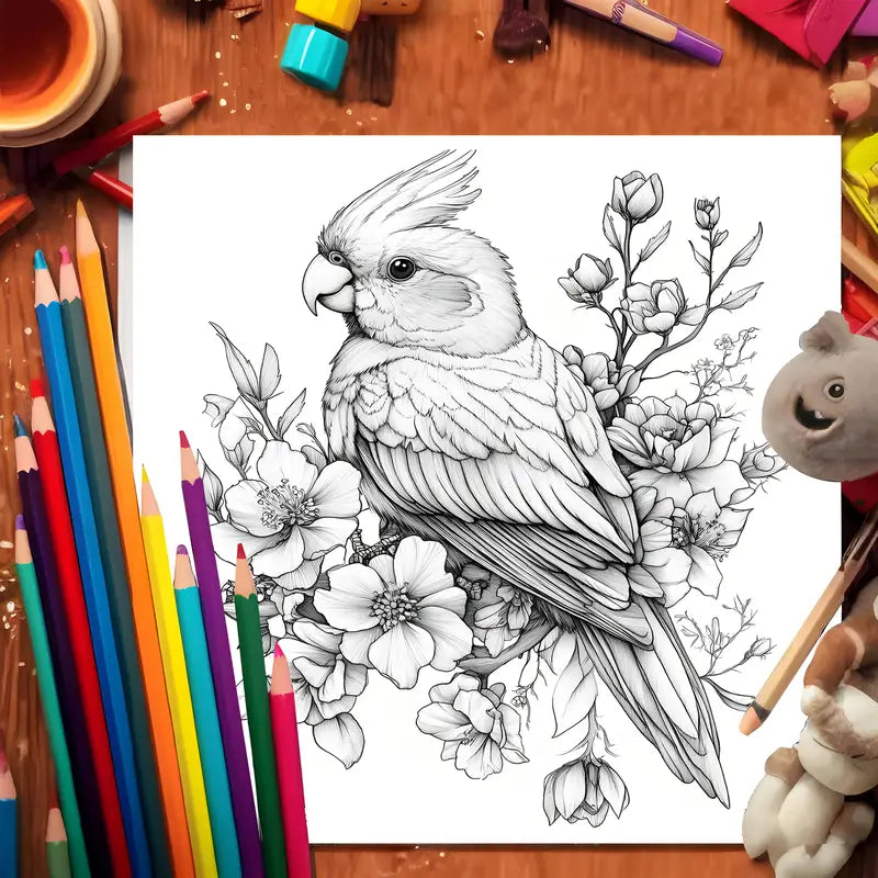 Cute parrot coloring book värityskirja