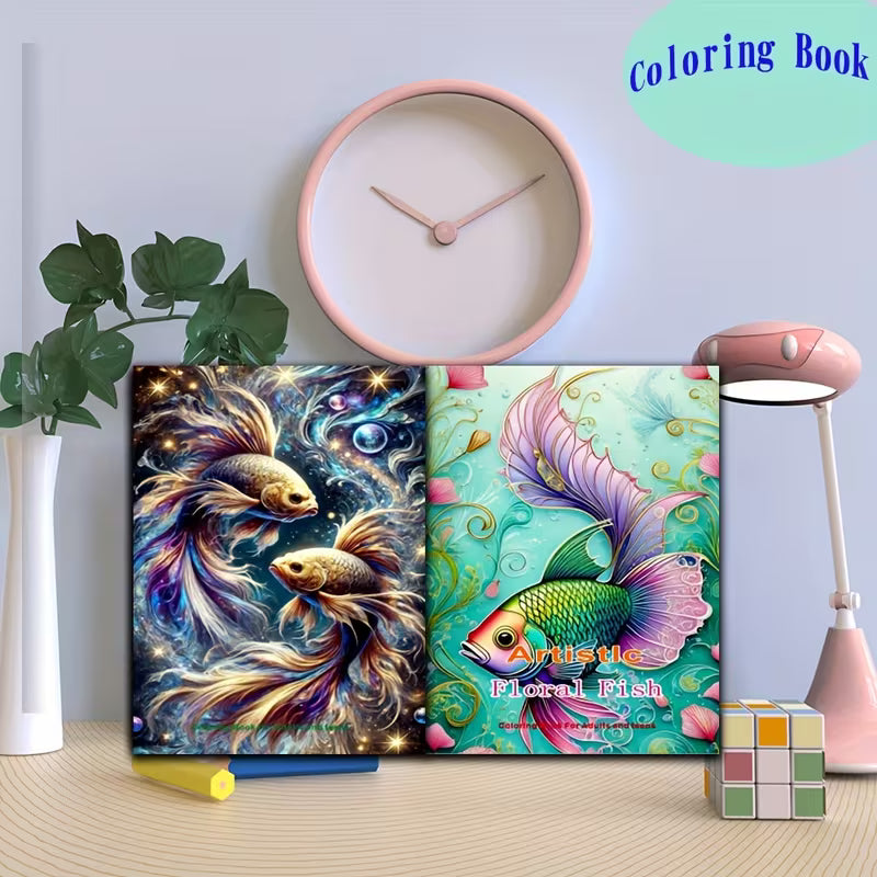Artistic floral fish coloring book värityskirja
