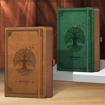 Vintage Tree of Life -keinonahkainen A5-päiväkirja - 320 viivoitettua sivua, elegantti kohokuvioitu kansi