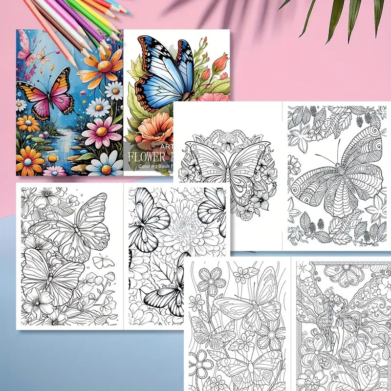 Artistic flower butterfly coloring book värityskirja