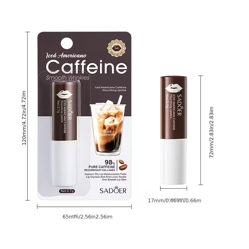 Kofeiinipitoinen huulivoide, runsaasti kollageenia ja glyseriiniä kosteuttavaan ja ravitsevaan vaikutukseen, pitkäkestoinen kosteutus, mieto koostumus - silottava vaikutus, sopii sekä miehille että naisille, luonnollinen kahvin maku - 2,7 g