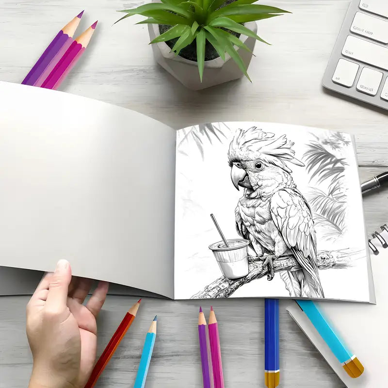 Cute parrot coloring book värityskirja