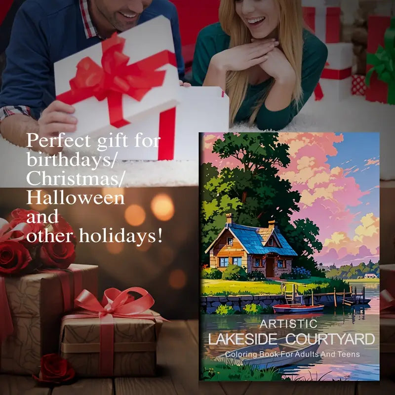 Artistic Lakeside Courtyard  coloring book värityskirja