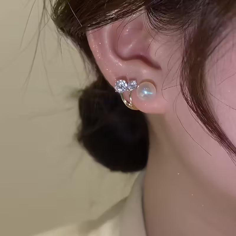 Elegant Faux Pearl & Rhinestone Stud Earrings