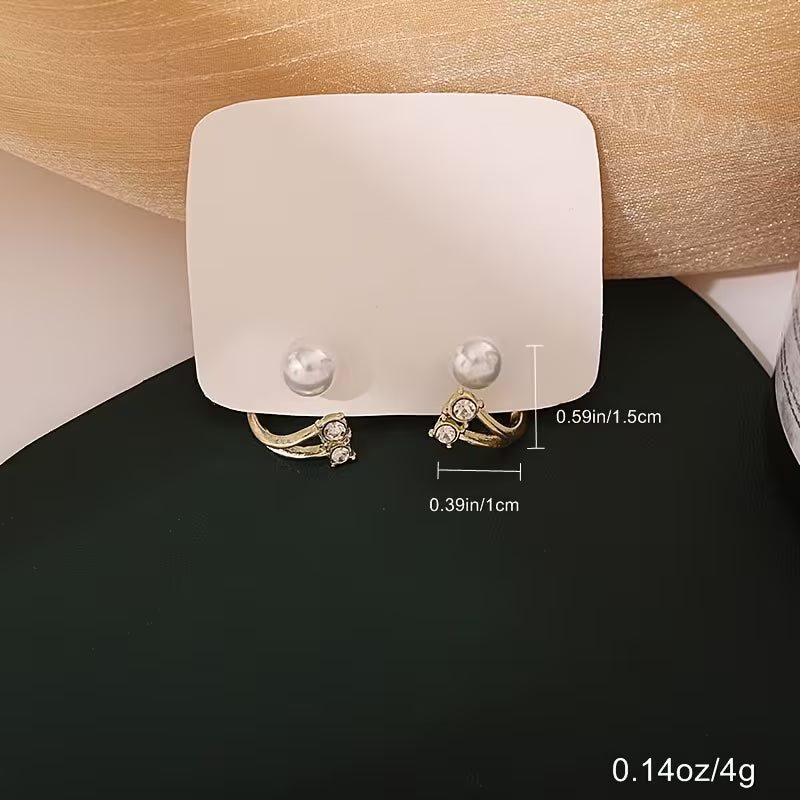 Elegant Faux Pearl & Rhinestone Stud Earrings