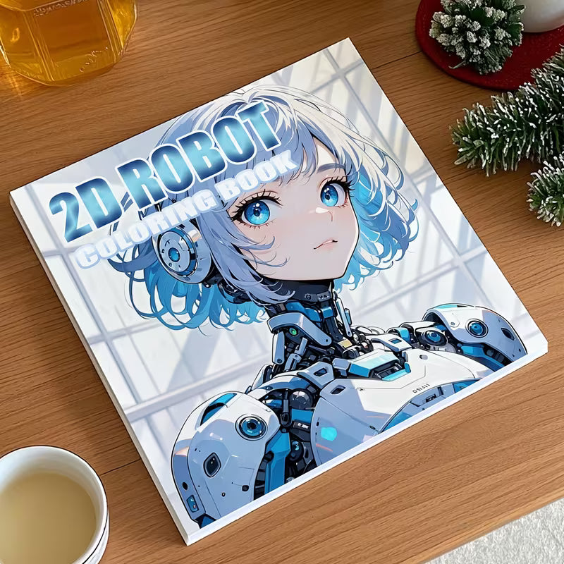 2D robot coloring book värityskirja