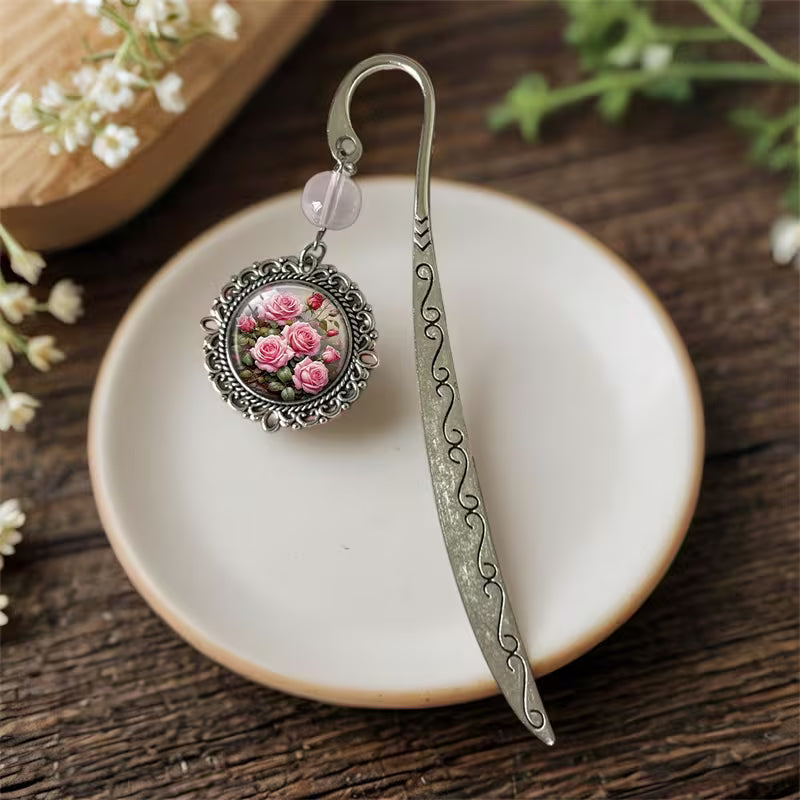 Vintage-pinkkiruusu-kirjanmerkki