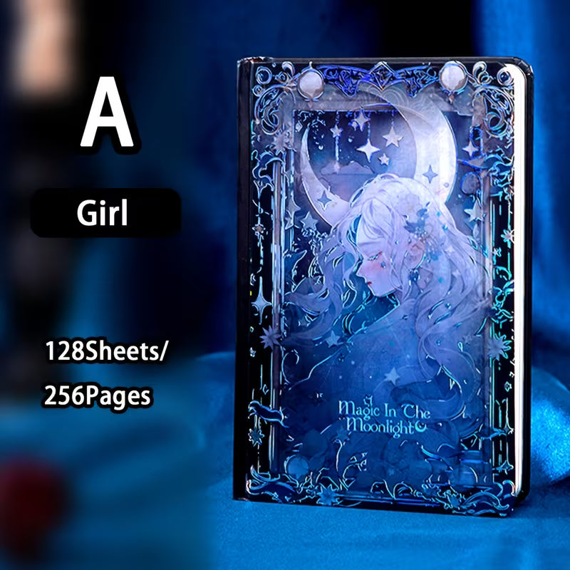 Tähtien ja kuun taika -kovakantinen muistikirja - 256 sivua, vintage-eurooppalainen muotoilu