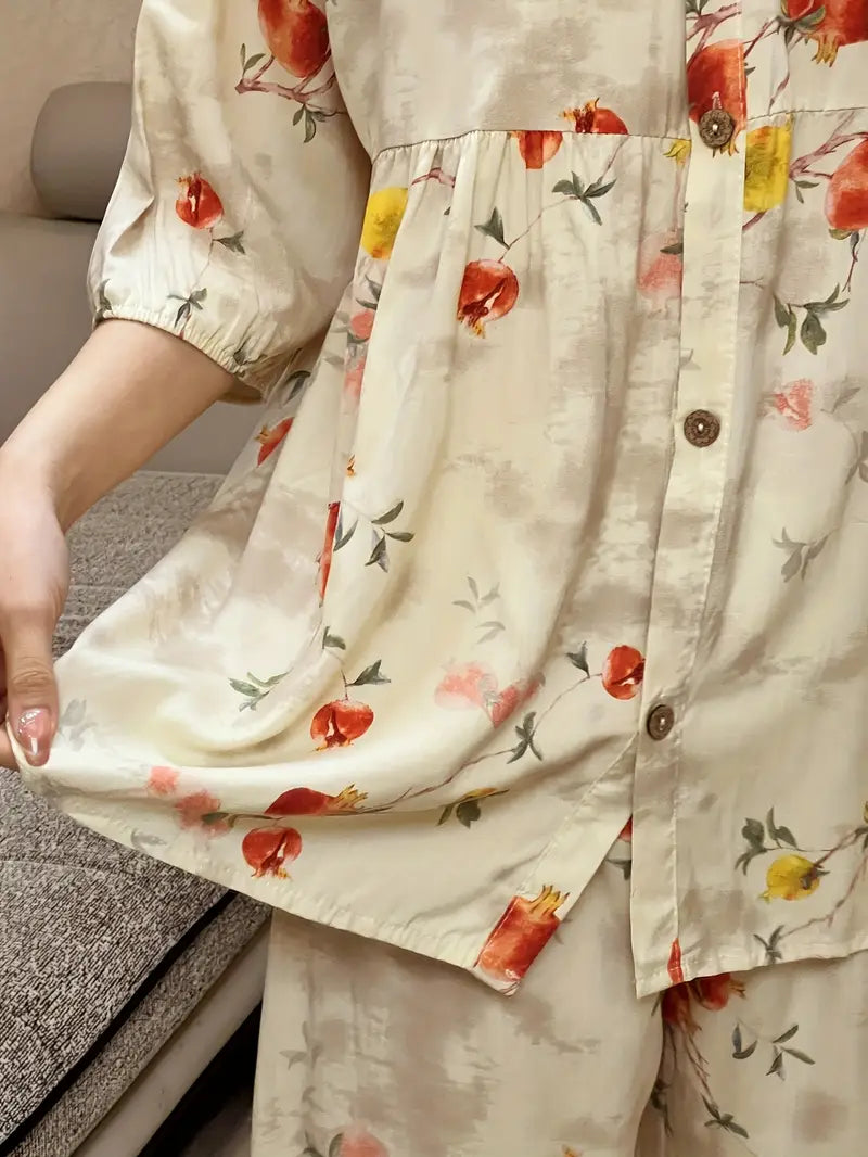 100 % puuvillaa Kuuma uusi kukkakuvioinen naisten yöpaitasetti